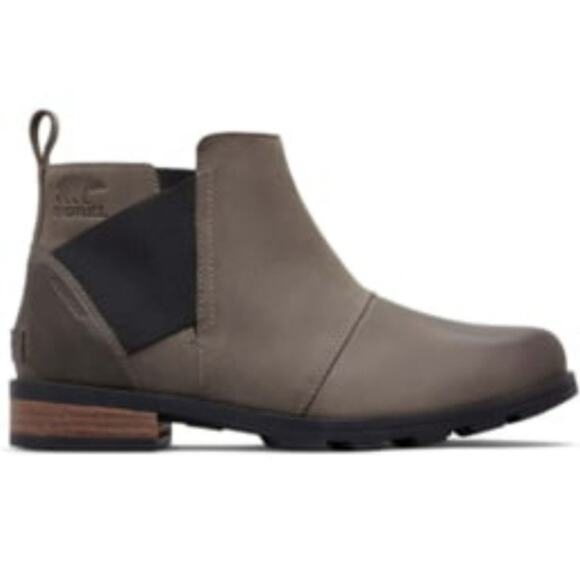 Sorel Emelie Chelsea Waterproof Leather Boots In Quarry Olive/Grey Sz 6.5 Winter - Picture 1 of 11